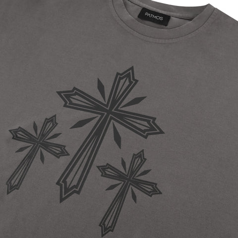 Triple Cross Tee in Charcoal