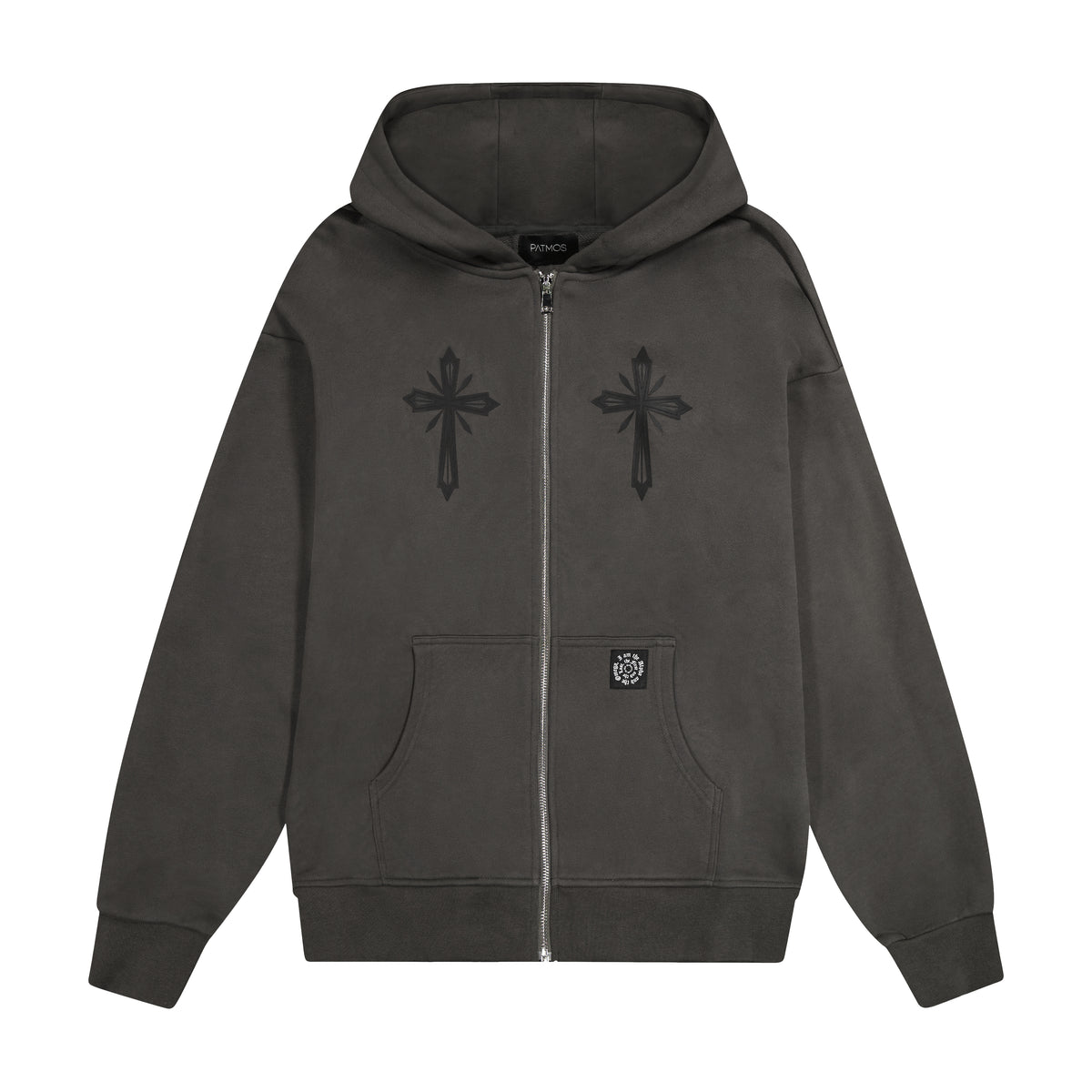 Double Cross Zippered Hoodie in Charcoal