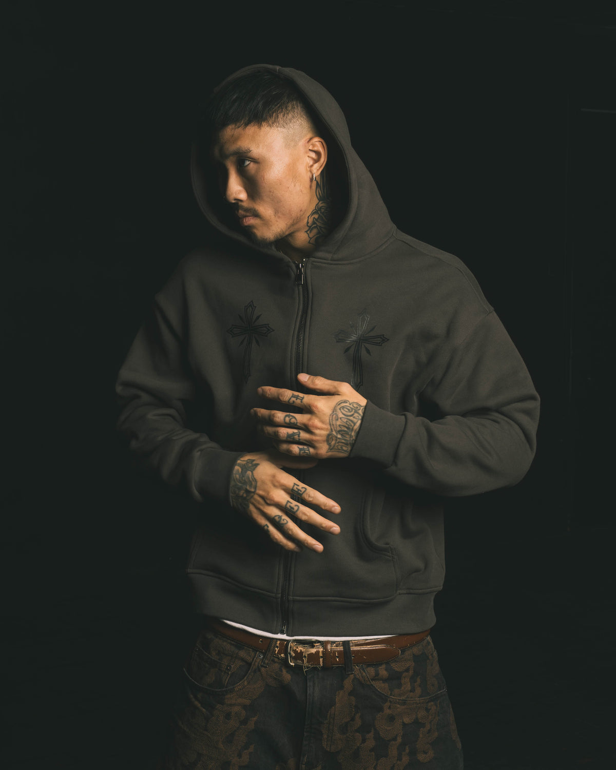 Double Cross Zippered Hoodie in Charcoal – Patmos